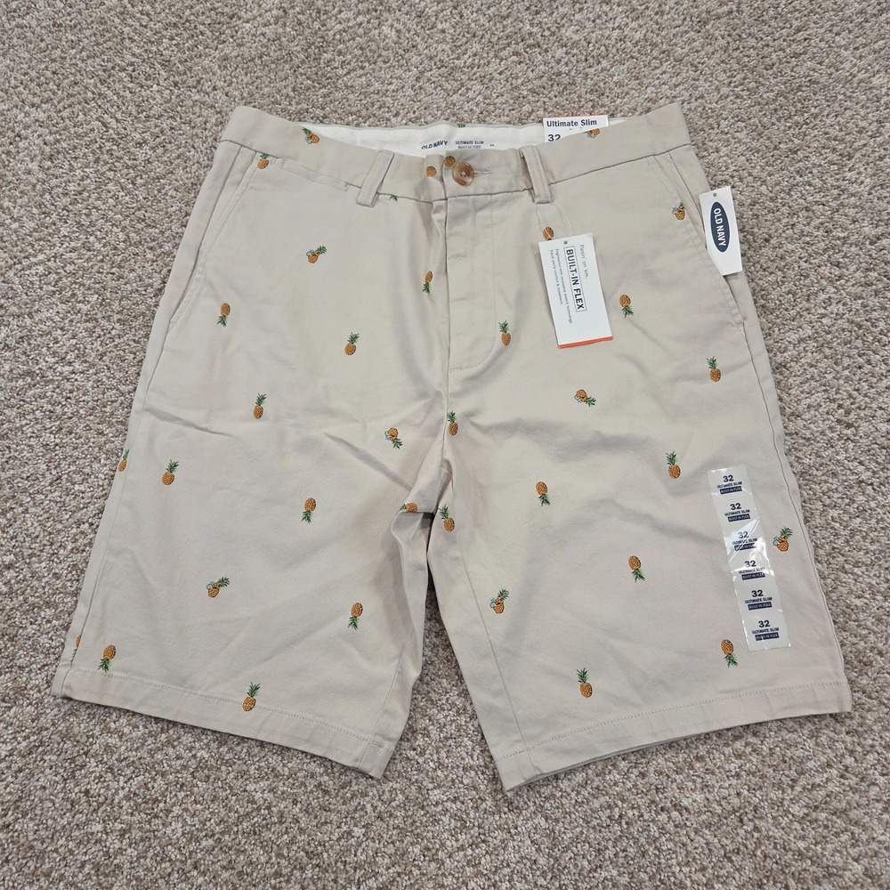 Old Navy Ultimate Slim Built-In Flex Cotton Chino Shorts Men's 32 10" Inseam
